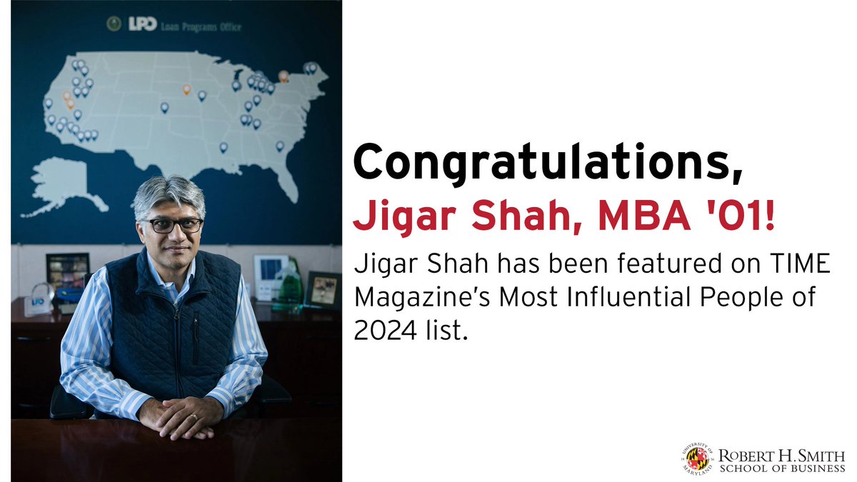 We extend our congratulations to Jigar Shah, MBA '01, for his well-deserved recognition on <a href="/TIME/">TIME</a>'s esteemed roster of The Most Influential People of 2024.

Read the full story: time.com/6965193/jigar-…

<a href="/SmithSchool/">University of Maryland Smith School of Business</a>