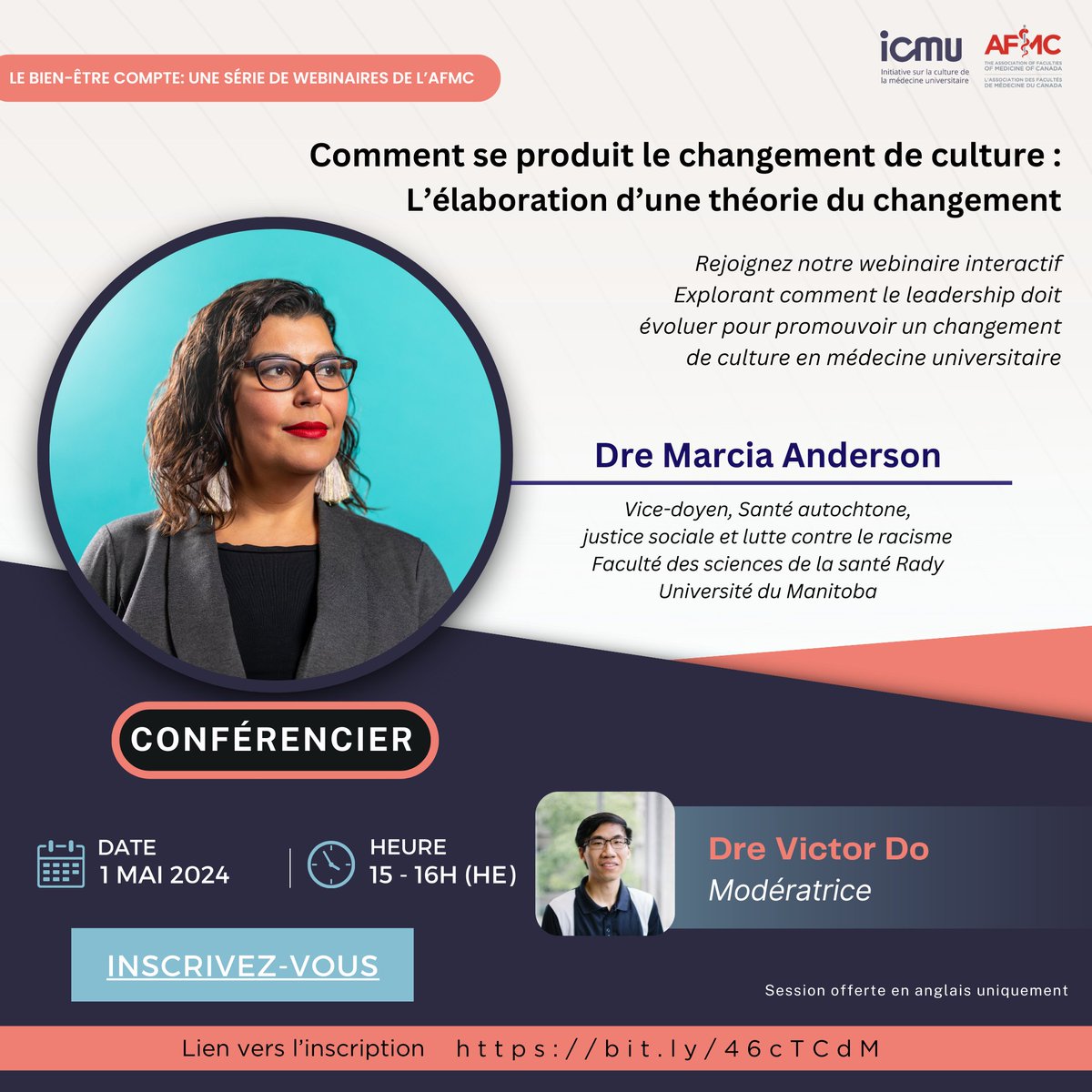 A ne pas manquer! Rejoignez-nous le 1er mai pour un webinaire interactif avec @MarciaJAnderson. Ensemble, explorons comment le leadership doit évoluer pour promouvoir le changement culturel en #MédecineAcadémique. Inscrivez-vous maintenant : bit.ly/46cTCdM #EdMed