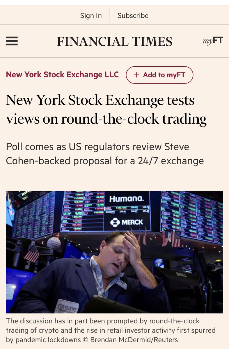 FTによればニューヨーク証券取引所は24時間年中無休を検討しているとのこと。

将来、株が暗号資産のように休まず動き続ける可能性があります。