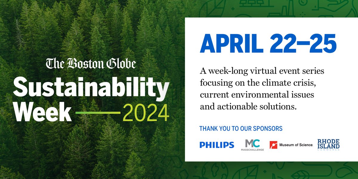 Join @globeevents all this week for the 4th annual Sustainability Week - a series of events focused on solving the climate crisis. Attend virtual panels and then join us in person with @FilmmakersColl on Thursday evening for a screening and discussion: trib.al/qvbwU4n