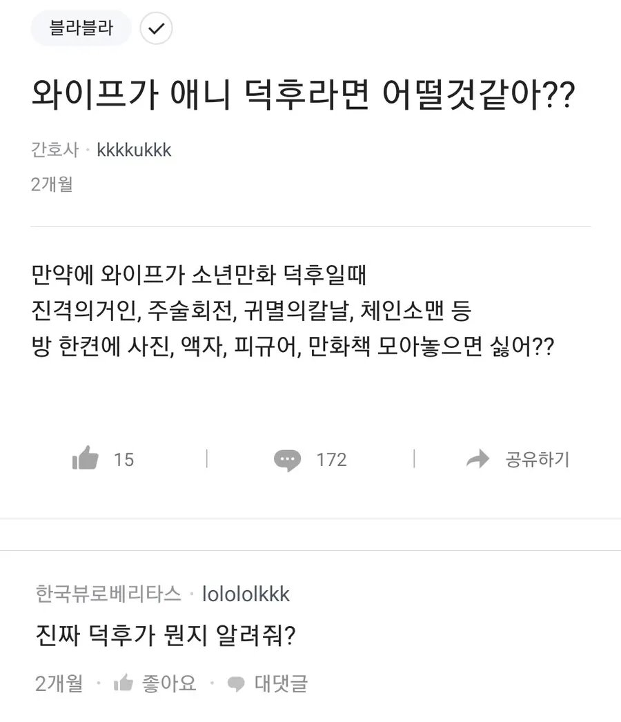 와이프가 애니 덕후라면 어떨것같아?