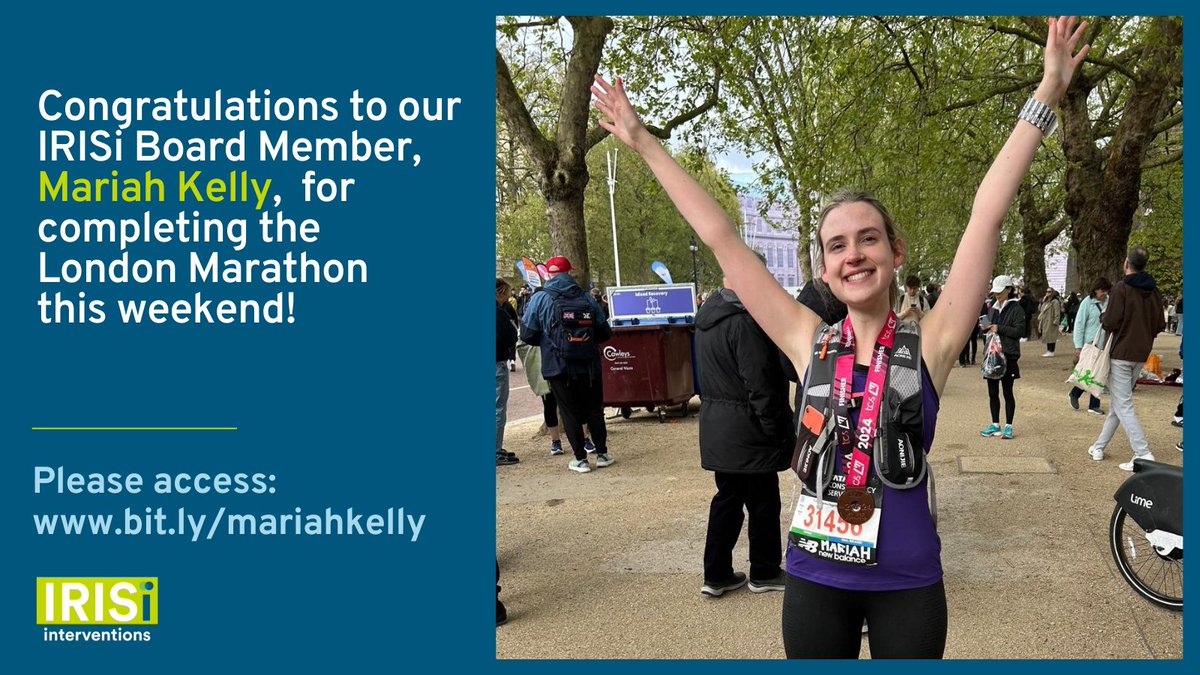 We're thrilled to share that our IRISi Board Member, Mariah Kelly, crossed the finish line at the #LondonMarathon this weekend! 🏅 Join us in congratulating her on this achievement and showing your support for IRISi and survivors of #genderbasedviolence: bit.ly/mariahkelly