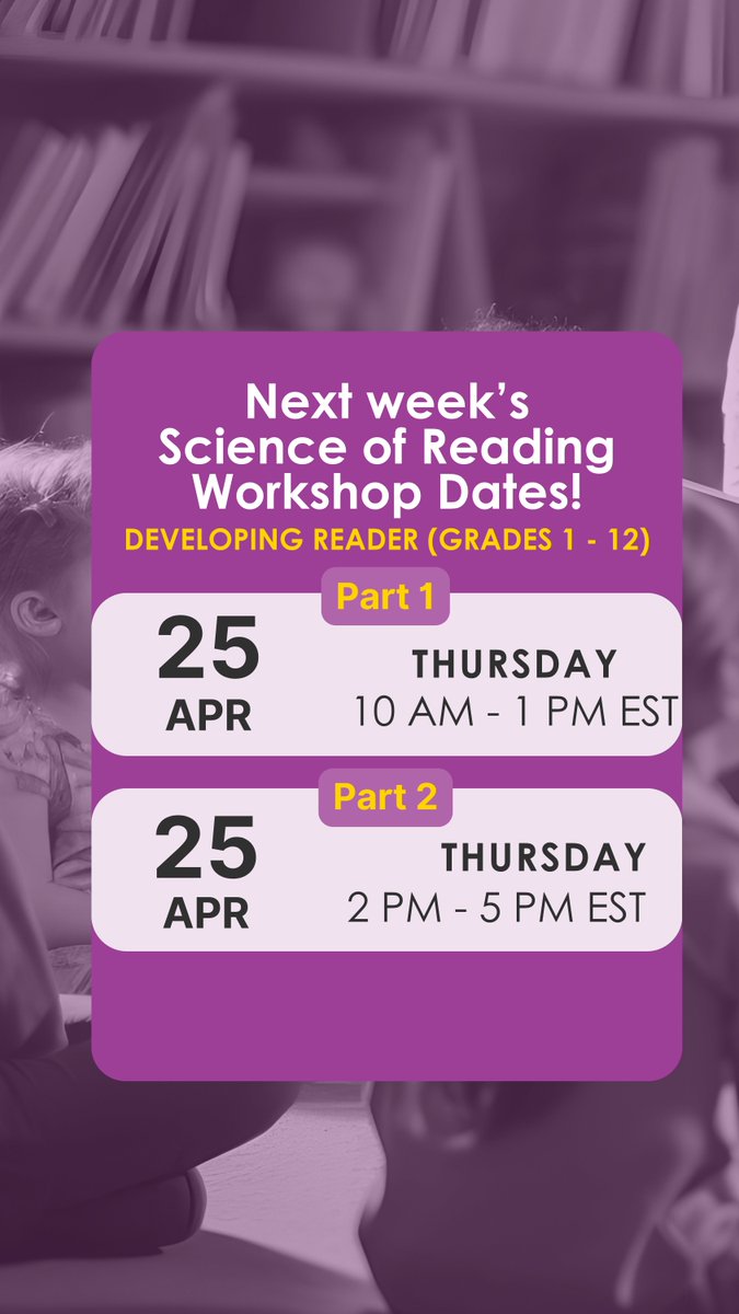 TEACHERS! Please reshare: Attend a FREE Science of Reading workshop this week. You'll learn practical, efficient strategies and techniques to help emerging, developing, and struggling readers. Click here: hubs.ly/Q02tCtzf0 to sign up!
