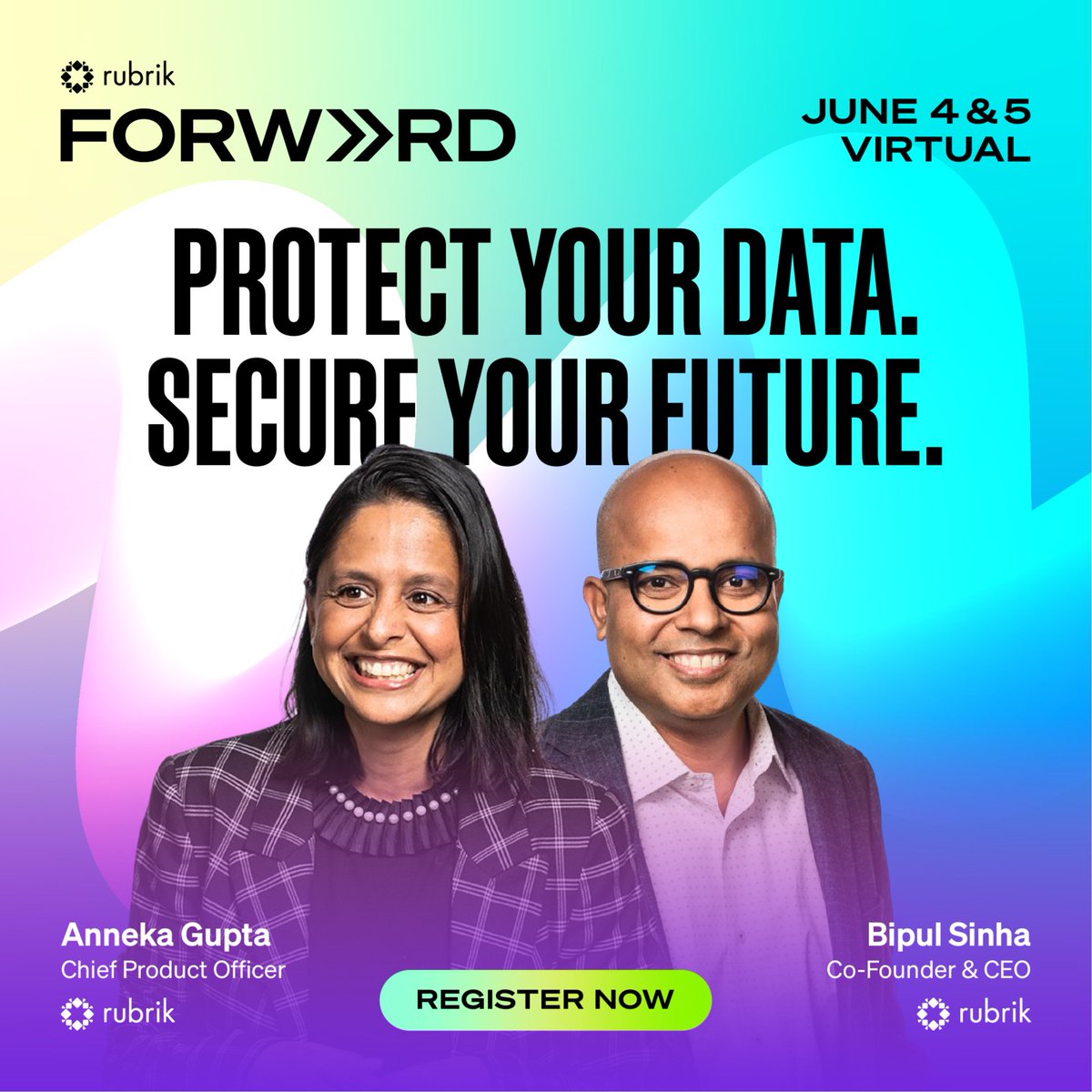 Plenty of sessions to look ‘forward’ to at this year’s event…but the one that stands out is our keynote, featuring Bipul Sinha and Anneka Gupta! Check out the full agenda for #RubrikFORWARD here: rbrk.co/4azHnup @RubrikInc