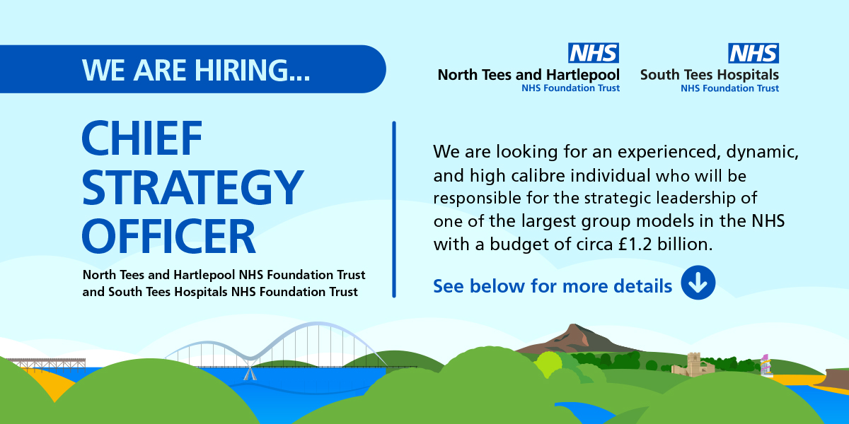 .@SouthTees and @NTeesHpoolNHSFT are searching for a chief strategy officer who demonstrates exemplary leadership qualities and thrives in a complex and fast paced environment to help shape one of the largest group models in the NHS. hhmicrosites.com/hh-microsites-… #NHSJobs