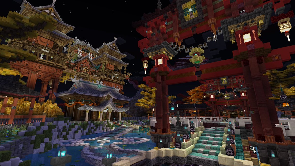 #minecraft建築コミュ
#Minecraftbuilds
#マイクラ建築
和風、中華ファンタジーなロビー
今更ですが、建国ノ宮サーバーのロビーです！数人で作りました！