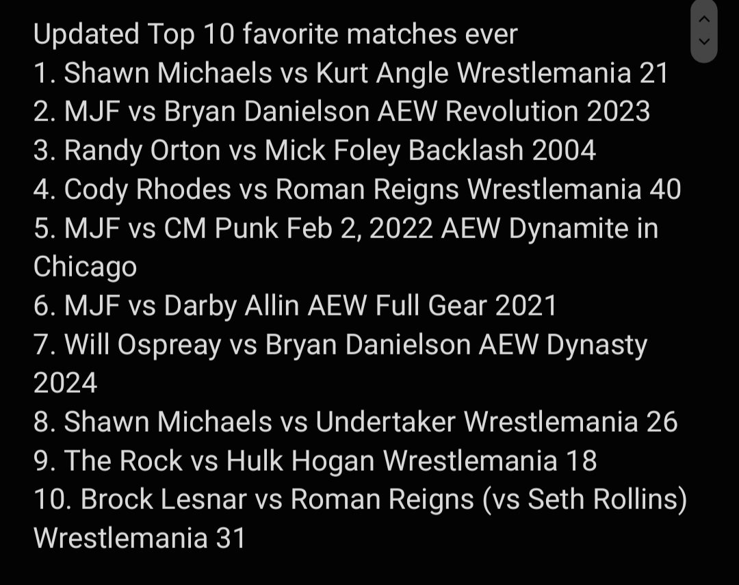 April 2024 is so insane in wrestling that 2 matches already made my Top 10 favorite matches of all time. 

@ShawnMichaels
@RealKurtAngle 
@The_MJF 
@bryandanielson 
@RandyOrton 
#mickfoley
@CodyRhodes 
@WWERomanReigns 
@CMPunk 
@WillOspreay 
@DarbyAllin 
@TheRock 
@WWERollins