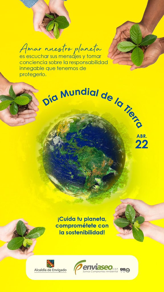 2️⃣2️⃣ de abril de 2024 

Día Mundial de la Tierra

🌎❤️ Hagamos que nuestro paso por la tierra sea una huella de sostenibilidad ❤️🌎