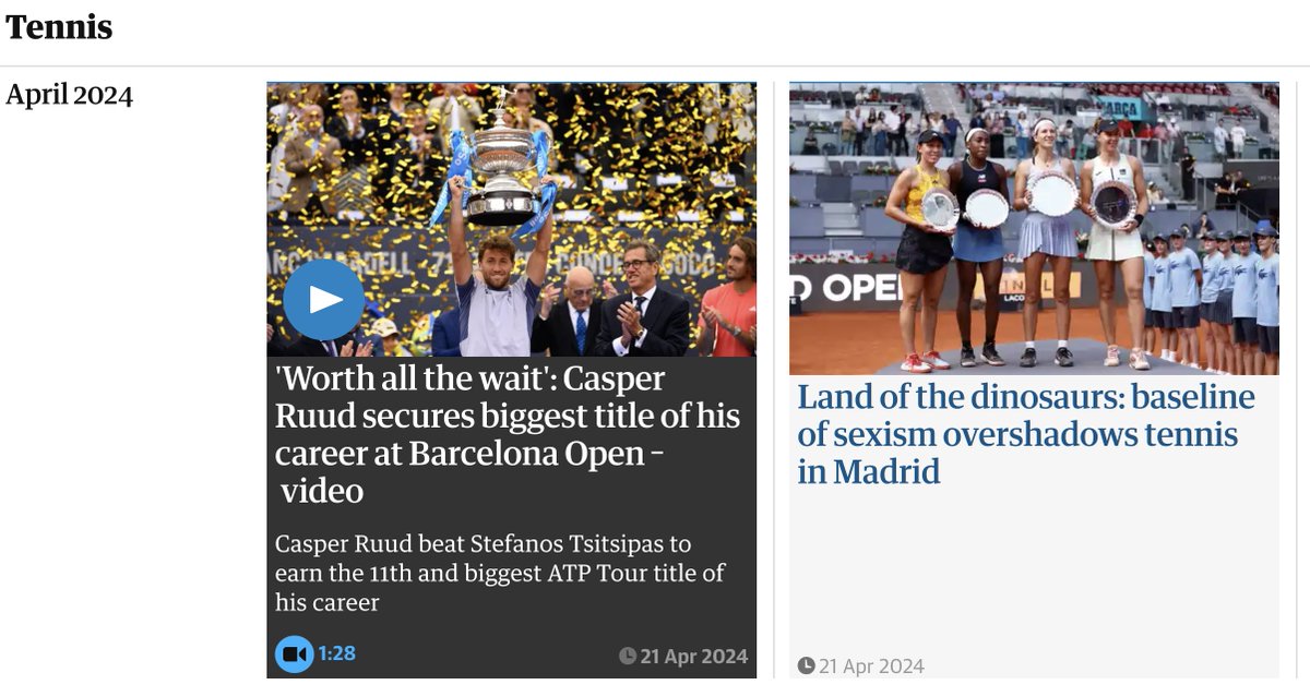 maybe if the @guardian could be bothered to report on the WTA 500 finals that happened yesterday, then they could virtue signal about 'sexism' in the sport.