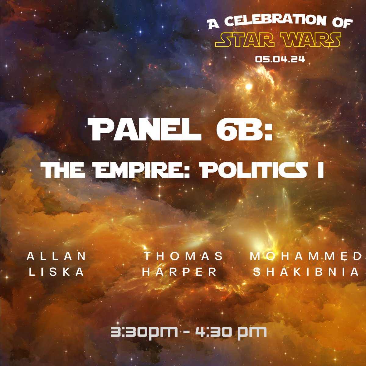 Panel 6B, “The Empire: Politics I,” will be taking place in Room 805 and online from 3:30 pm - 4:30 pm!