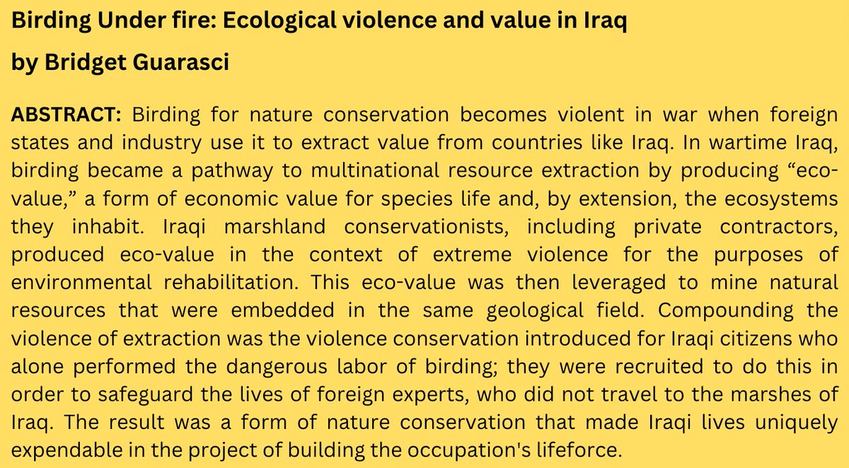 📢📢📢New Article Alert! 📢📢📢 Birding Under Fire: Ecological violence and value in Iraq by Bridget Guarasci @bguarasci #anthrotwitter Find it here in AE 51.2 (May 2024): ⬇️⬇️⬇️ anthrosource.onlinelibrary.wiley.com/doi/10.1111/am…