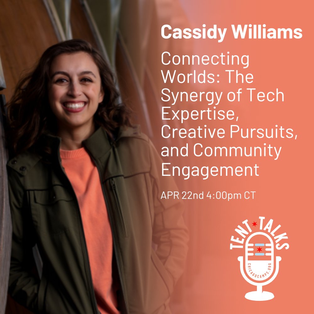 🎤 Today at 4 PM CT! Don't miss @cassidoo in our Tent Talks session! Dive into the synergy of tech, creativity, and community. 🌟 #UX #Design #ChicagoCamps #TechTalks #Innovation #CommunityEngagement #WomenInTech 📍 Join us: chicagocamps.org/event/cassidy-…