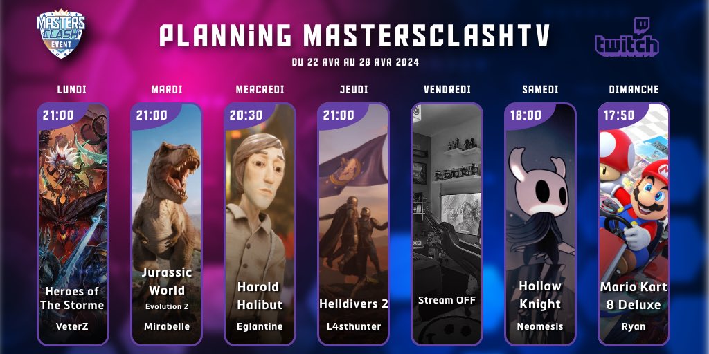 ⚡️MASTERSCLASHTV
Un programme de dingue avec une équipe de dingue 🔥

➡️ m.twitch.tv/mastersclashtv

#twitch #team #videogames #mastersclash #volunteer