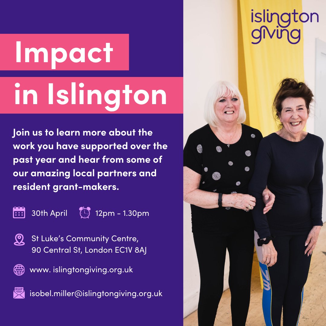 📣 Only 1 week left until our Impact Report launch! 🗓️ Tuesday 30 April ⏰ 12pm to 1:30pm (BST) 📍St Luke's Community Centre in Islington RSVP to secure your spot now: ➡️ shorturl.at/cqAOP #Islington #Community #Impact #ImpactReport