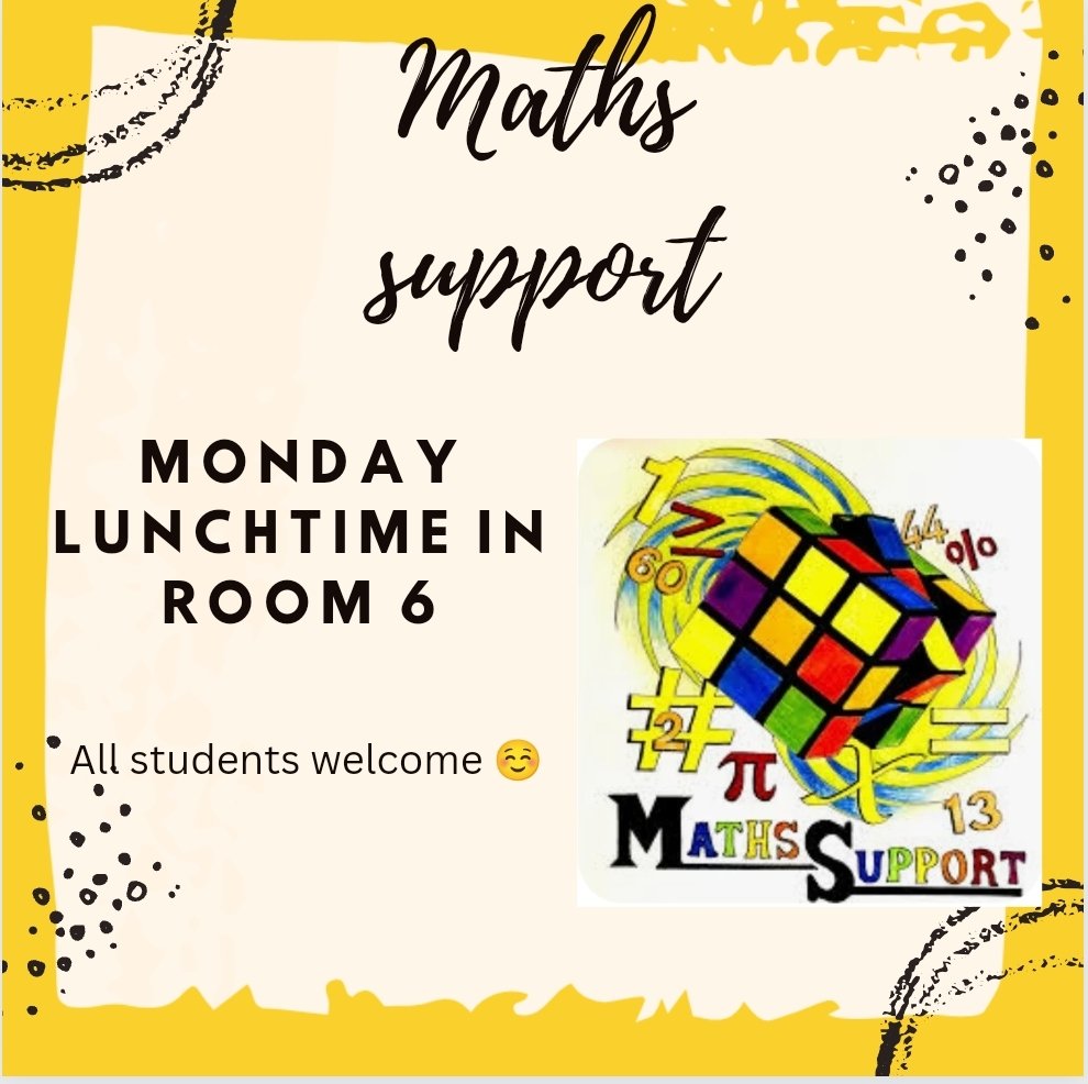 Our Maths support centre takes place in Room 6 every Monday at lunchtime. It’s open to all students in each year group. Please come along if there is any maths support you need. ☺️ @lecheiletrust1 @stlouisnetwork #stlouiscmx #lecheile 💚