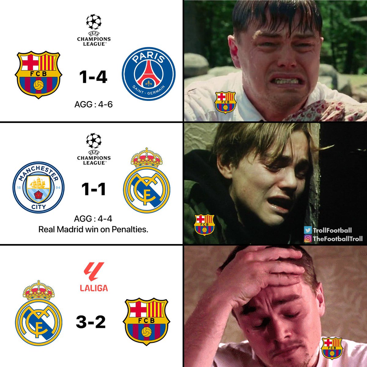 Fans du Barça au cours des 5 derniers jours 😅

#barcaday #BarcaReal #Barcelone #barcelonaatp #GOAL #Football90 #FootballKE #FootballBingo #only4fun