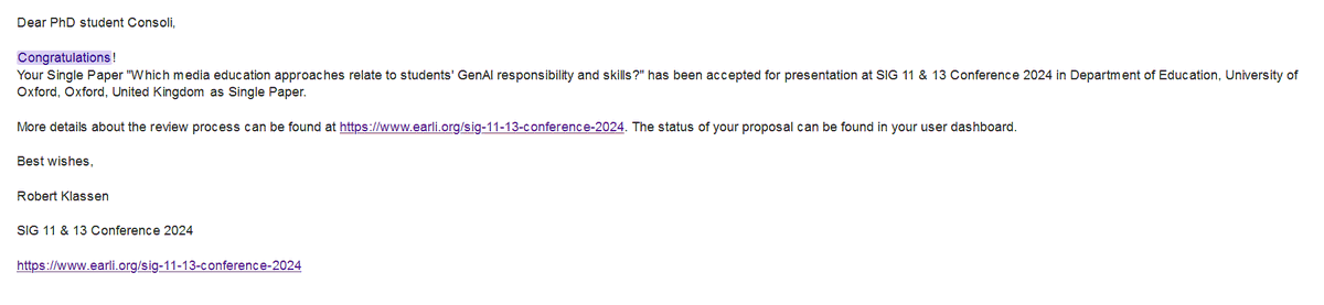 Yay! I will have the honour of presenting a paper on #mediaeducation approaches to #GenAI in #Oxford this summer.🥳#EARLI #SIG13 #SIG11 #digitalliteracy #medialiteracy 🧙🏼‍♂️🧙🏼‍♀️🦨🐍🐦 (<- HP vibes activated)