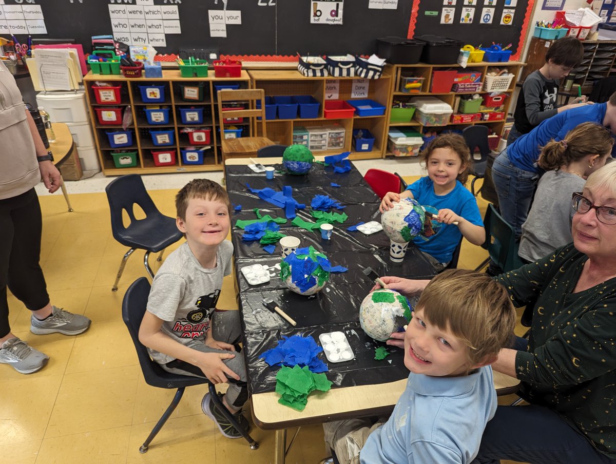 Mrs. Alexander and Mrs. Andree's first graders had fun making paper mache Earths! HAPPY EARTH DAY! 🌏 #EarthDay2024