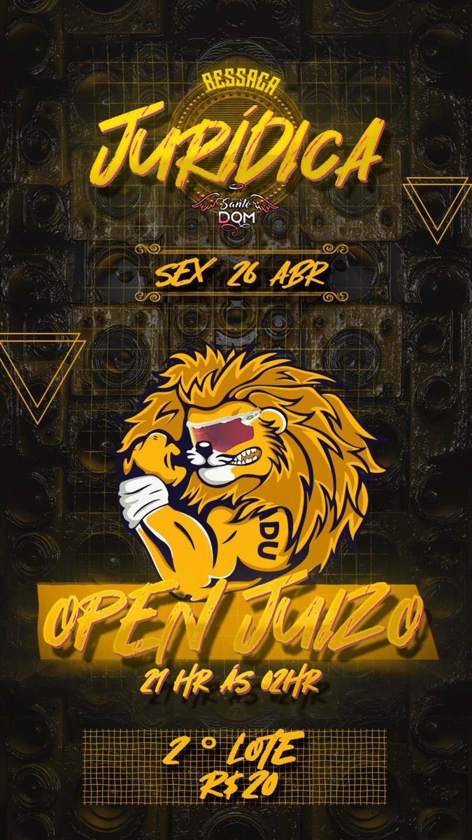 🚨ATENÇÃO 🚨
Sexta, a partir das 21hrs acontecerá a *RESSACA JURÍDICA*! com direito a OPEN JUÍZO!!!😋

E tudo isso num precinho que só o Soberano faz!

🔥TA MUITO BARATO! 💛🦁💙
 
Corre pra garantir seu ingresso!