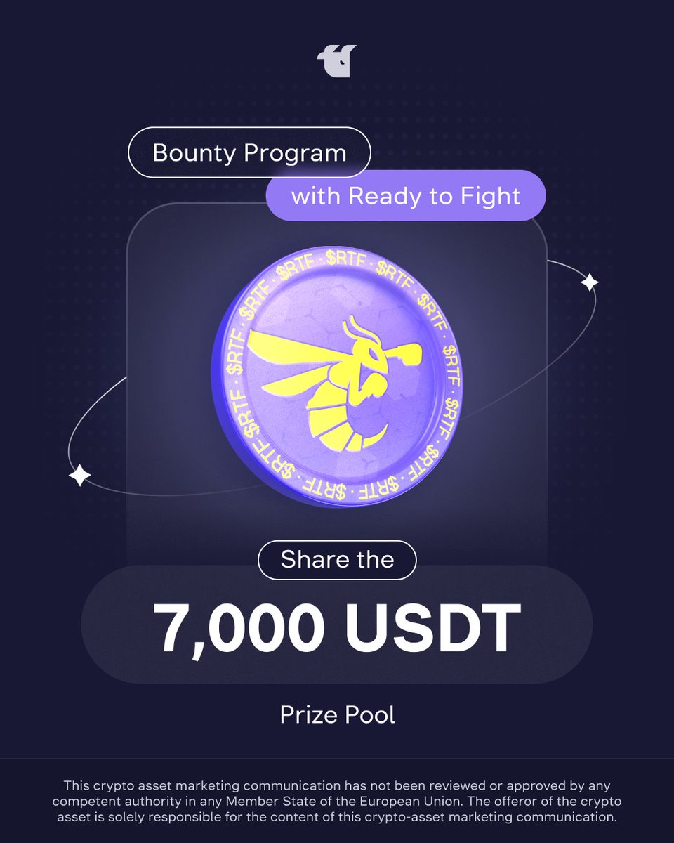 The @RTFight_App ($RTF) Bounty Program is ready to pump! The 7,000 USDT prize pool will be shared among 100 winners. Read the terms of the Bounty Program on our blog blog.whitebit.com/en/bounty-camp… Follow the link, participate, and win: web3davincis.com/journeys/proje…