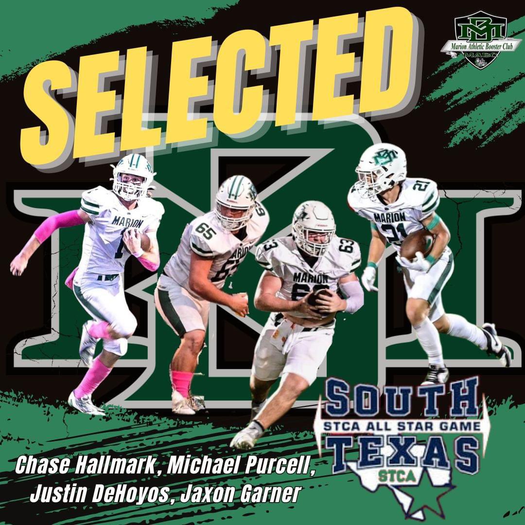 Congratulations to 4 of our Seniors for being selected for the 2024 South Texas Coaches Association All-Star Football Game! 
#mabc #marionbulldogs #bulldogpride #sicem #family
