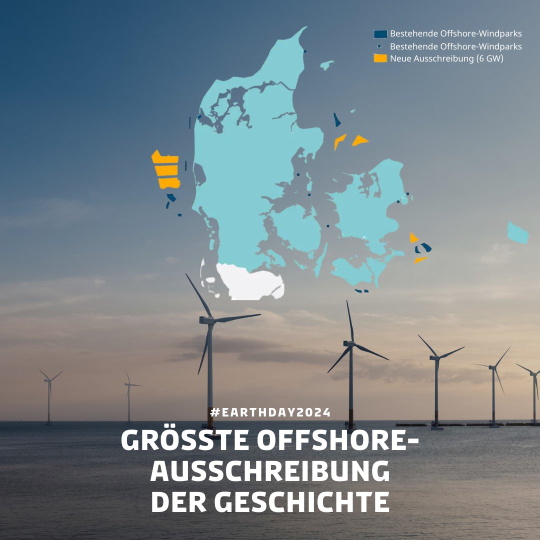 Gute Nachrichten am #EarthDay2024! Dänemark hat heute die größte #Offshore-Ausschreibung seiner Geschichte veröffentlicht. Gesucht werden Investoren für Windparks mit einer Kapazität von mind. 6 GW – das wäre genug grüner Strom für 6 Mio. Haushalte. 🔋 🔗en.kefm.dk/news/news-arch…