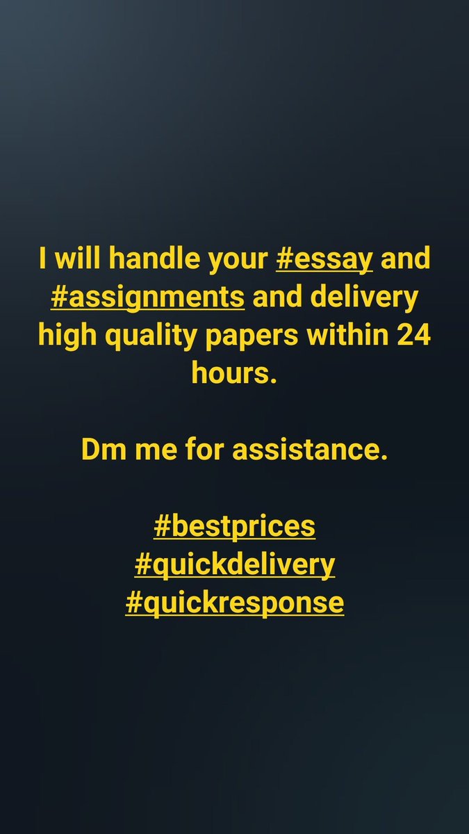 Kindly let my team handle your assignments or presentation/project topic

Guaranteed A's 

#Essaysdue #essayhelp #Essaydue  #Assignmentdue #assignmenthelp  #summerclasses #onlineclasses #Casestudy #onlinelearning #thesishelp #USA
#Homeworkhelp #homeworkdue #CollegeStudent #Case!!