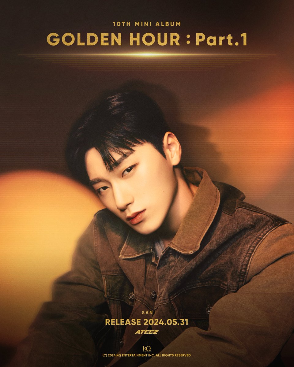 [📷] ATEEZ(에이티즈) GOLDEN HOUR : Part.1 Concept Photo 1
⠀
#SAN #산
⠀
2024. 05. 31 RELEASE
⠀
#ATEEZ #에이티즈
#GOLDENHOUR #GOLDENHOUR_Part1