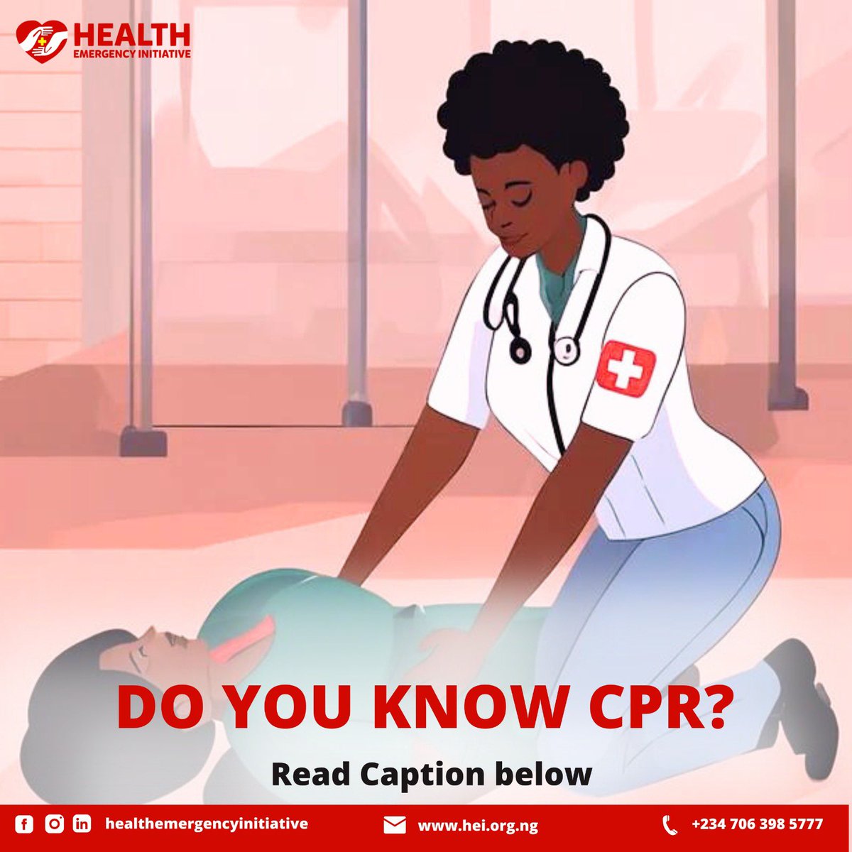 'Every second counts. Learning CPR turns bystanders into heroes. Be prepared to save lives. Take action today. 

Visit: hei.org.ng/get-involved/

#thatnoneshoulddie #ngofund #helpout #liveandnotdie #hei #charity #donate #lifesaver #cpr