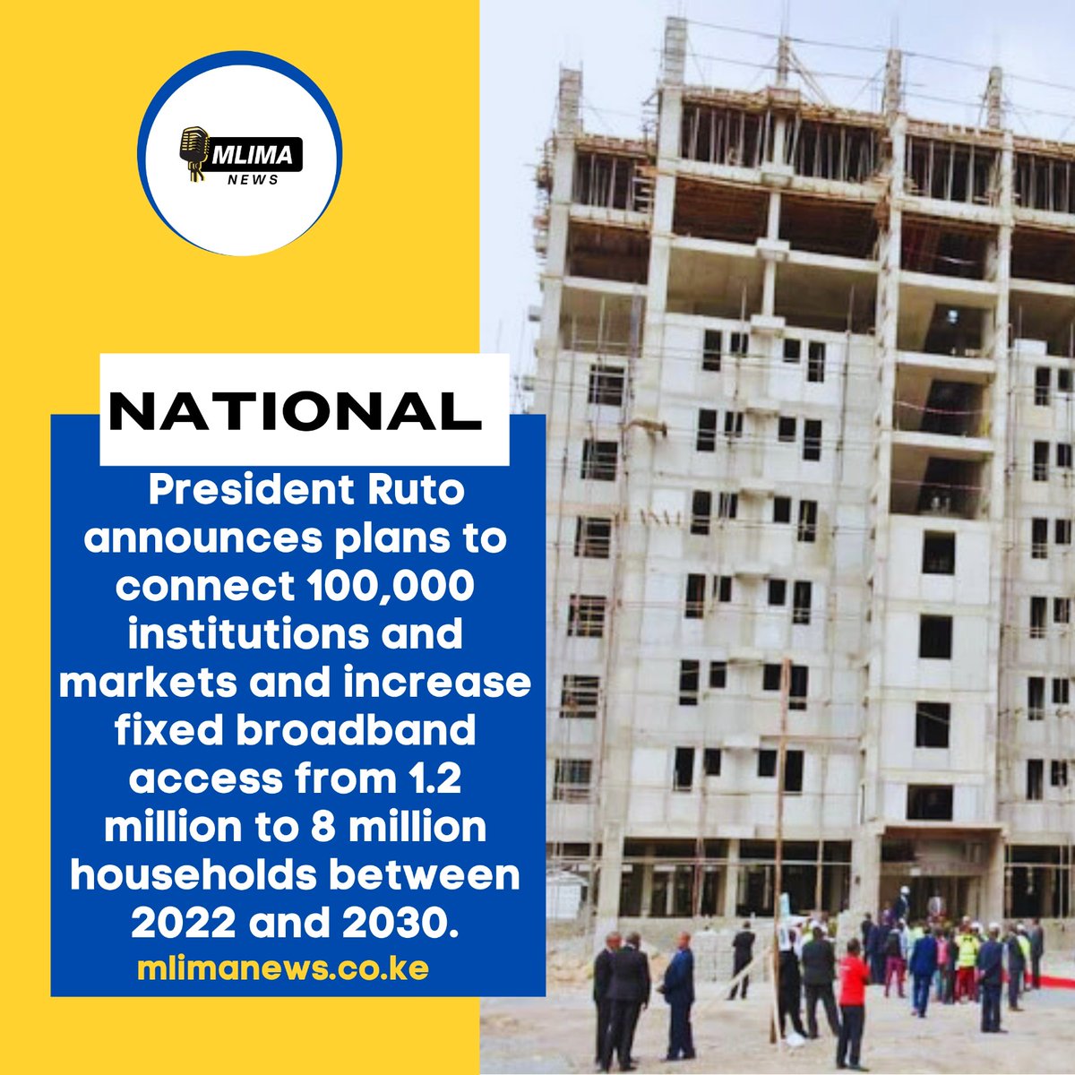 President Ruto announces plans to connect 100,000 institutions and markets and increase fixed broadbandaccess from 1.2 million to 8 million households
#RutoEmpowers #KenyaKwanzaDelivers