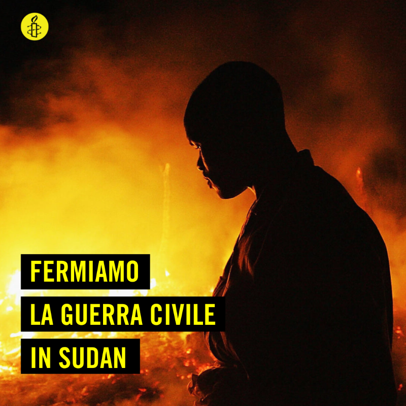 amnestyitalia's tweet photo. 🔴 Fermare il massacro in Sudan!

Il Sudan è in fiamme, con migliaia di morti e milioni di sfollati a causa della guerra civile. 

Firma ora l'appello per chiedere al Consiglio di sicurezza dell'Onu di porre fine a questa tragedia.