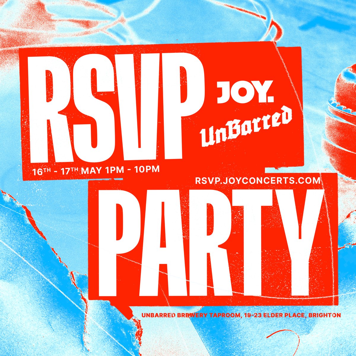 You’re invited: @UnBarredBrewery x JOY. RSVP Party - Thurs 16th & Fri 17th May! 💥🍻 Get FREE entry to enjoy two days of live music at Unbarred Brewery Taproom when you RSVP + your first beer is on us! RSVP at rsvp.joyconcerts.com😁 18+