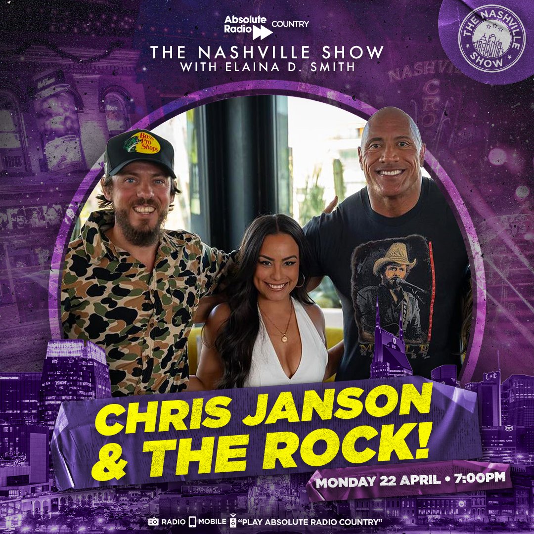 .@Janson_Chris and @TheRock join @ElainaDSmith on The Nashville Show tonight from 7pm. They'll be talking all about the music video for Chris' new song 'Whatcha See Is Whatcha Get' and more. Listen or catch-up: 👉bit.ly/AbsoluteRadioC…