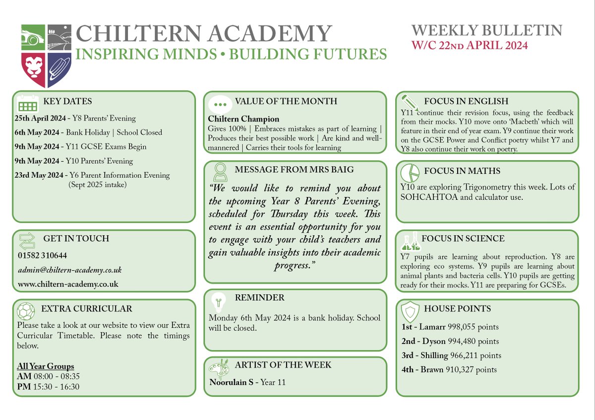 Chiltern Academy | Weekly Bulletin W/C 22nd April 2024