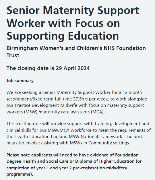 1 MORE WEEK TO GO! There's still time to apply for this very exciting Band 4 MSW for Education post at @BWC_NHS @BWH_NHS to help support the development of my amazing colleagues! If you are as passionate about championing the MSW role as much as I am, please apply!