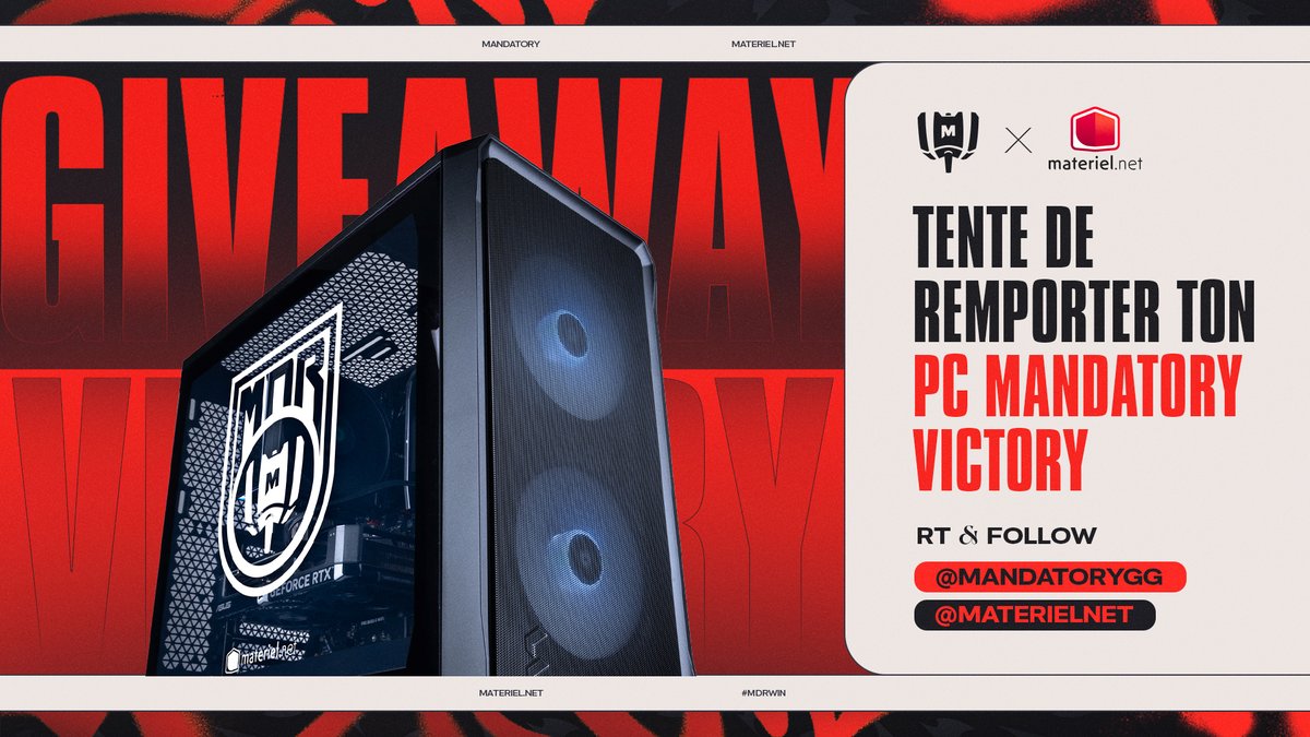 Mandatory (@mandatorygg) on Twitter photo On vous fait gagner un PC Mandatory Victory avec <a href="/materielnet/">Materiel.net</a> ! 🤩
🔎 Découvrez la config sur matnet.tech/PCVictory
Pour tenter votre chance : RT + Follow <a href="/materielnet/">Materiel.net</a> + <a href="/MandatoryGG/">Mandatory</a>
Bonne chance à tous 🎁🍀
TAS le 30/04 On vous fait gagner un PC Mandatory Victory avec <a href="/materielnet/">Materiel.net</a> ! 🤩
🔎 Découvrez la config sur matnet.tech/PCVictory
Pour tenter votre chance : RT + Follow <a href="/materielnet/">Materiel.net</a> + <a href="/MandatoryGG/">Mandatory</a>
Bonne chance à tous 🎁🍀
TAS le 30/04