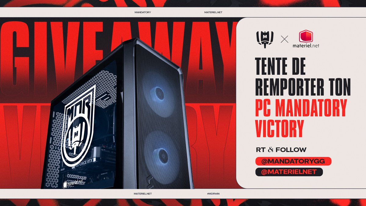 On vous fait gagner un PC Mandatory Victory avec @materielnet ! 🤩 🔎 Découvrez la config sur matnet.tech/PCVictory Pour tenter votre chance : RT + Follow @materielnet + @MandatoryGG Bonne chance à tous 🎁🍀 TAS le 30/04