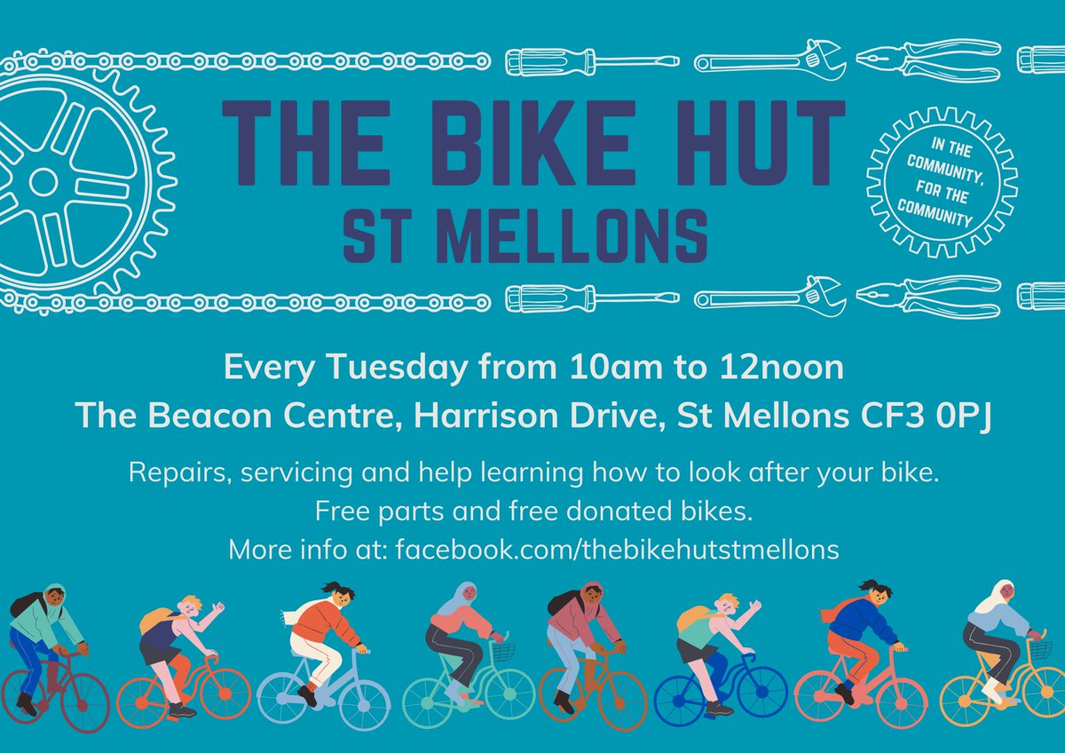 The Bike Hut is back with us tomorrow. Pop by the Beacon Centre on Tuesday mornings for free repairs, servicing or help learning how to look after your bike. #StMellons #Community