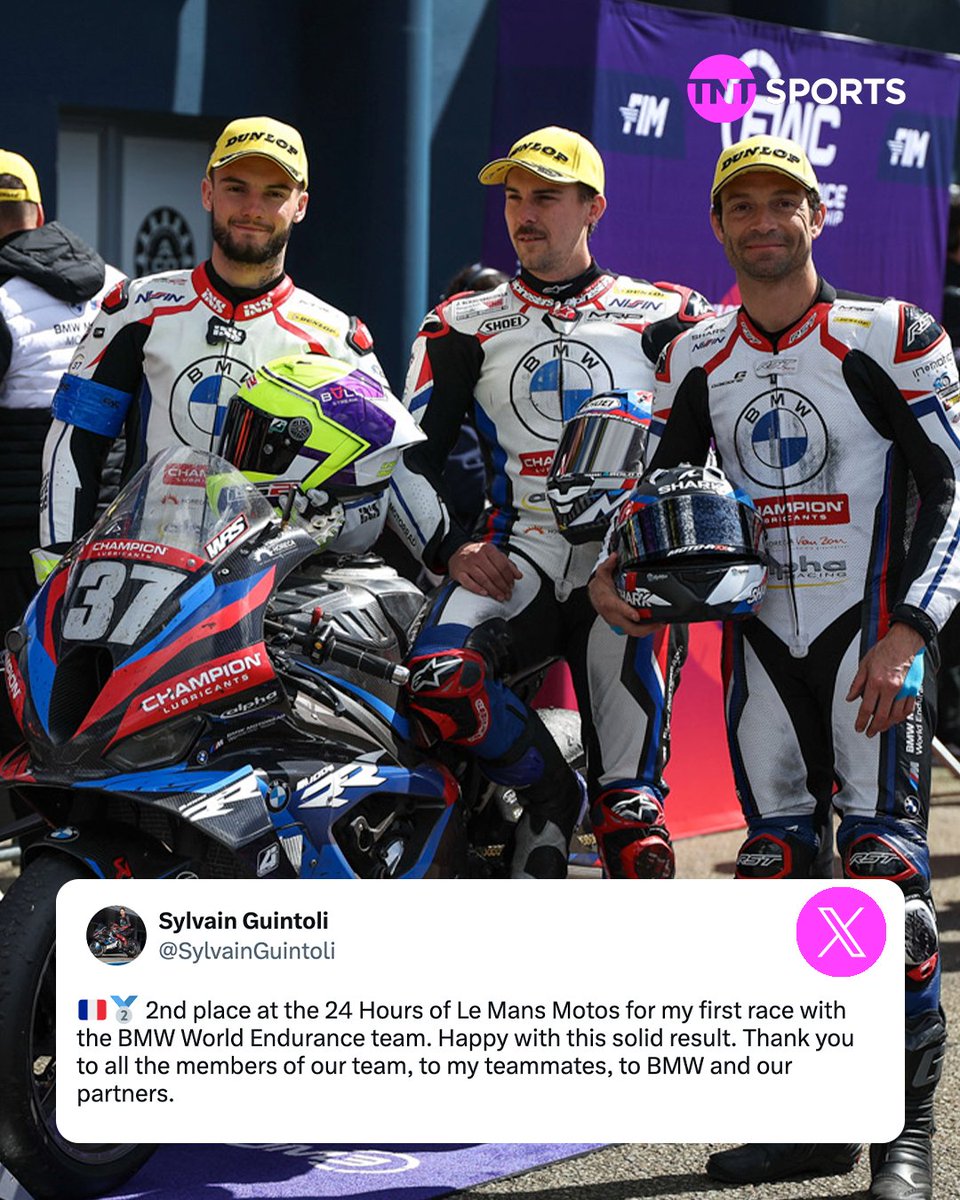 Congratulations to our @SylvainGuintoli and the rest of @BMWMotorradMoSp on their 🥈 place at the 24 Hours of Le Mans Moto 🫶