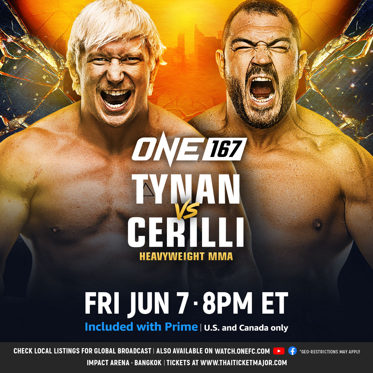 Heavyweight giants collide 👊 Canadian breakout star Ben Tynan and Italian bruiser Mauro Cerilli are set to throw down at ONE 167 on Prime Video! Who leaves Bangkok with the W? #ONE167 | Jun 7 at 8PM ET ⁠ 🇺🇸🇨🇦 Watch Live on Prime ⁠ 🇬🇧🇮🇪 Watch Live on Sky Sports ⁠ 🌍 Live TV