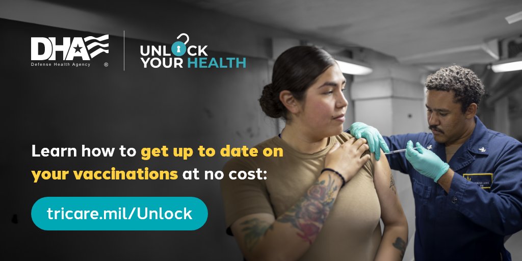 Vaccines are one of the best tools we have for staying healthy and #TRICARE makes getting vaccinated easy. Learn how to get up to date on your vaccinations at no cost: tricare.mil/unlock #WalterReed #UnlockYourHealth #MilitaryHealth