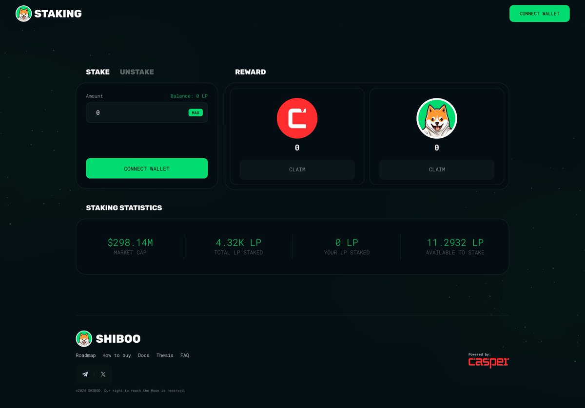 Sneak peak of Shiboo's Staking Platform which will provide users with a huge APR, increase liquidity on @Casper_Network massively and lock a significant portion of our tokens.