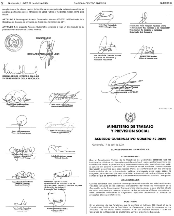 Hoy se publica en el @DiariodeCA Acuerdo Gubernativo Número 61-2024.