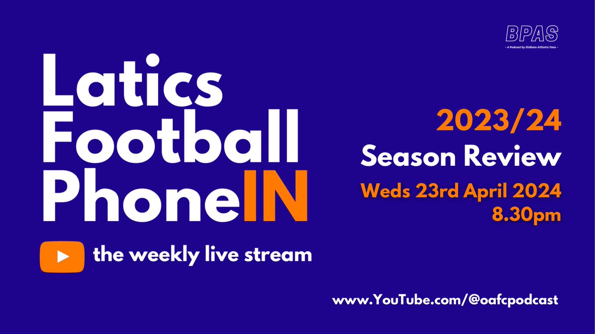 This Wednesday is the last @oafcphonein of the season and your chance to share your review of what has undoubtedly been a disappointing 2023/24 campaign. Join us live on YouTube from 8.30pm #oafc