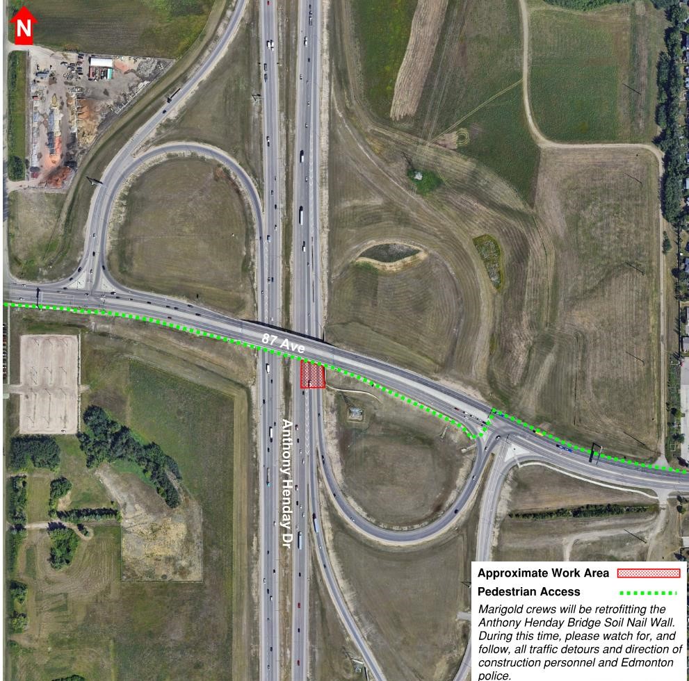 On or around May 21, 2024, Marigold Infrastructure Partner crews will begin work to retrofit the soil nail wall on the east side of Anthony Henday Drive. MORE INFO: tinyurl.com/mrx8hkpx