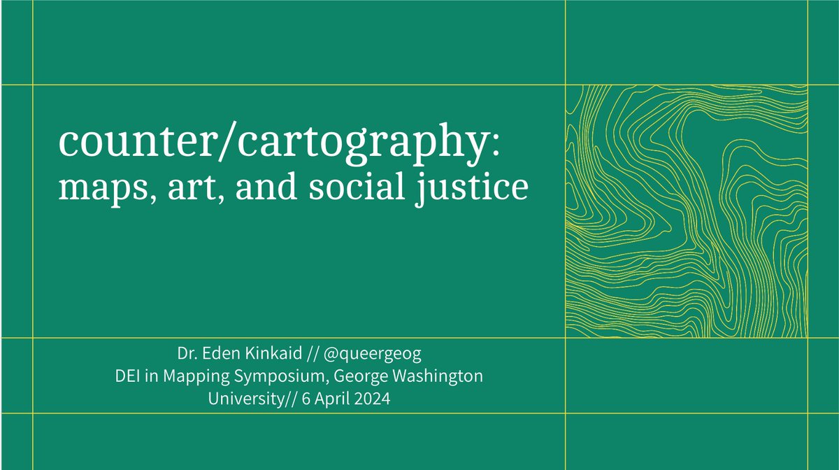 Eden Kinkaid (they/them) (@queergeog) on Twitter photo Y'all can watch my latest talk "Countercartographies: Maps, art & social justice" on my website (bit.ly/3U9DkOT). I talk abt the intersections of creative geographies & countercartographies, drawing on creative work from <a href="/YouAreHereUA/">YouAreHere</a>'s 2023 counter/cartographies issue. Y'all can watch my latest talk "Countercartographies: Maps, art & social justice" on my website (bit.ly/3U9DkOT). I talk abt the intersections of creative geographies & countercartographies, drawing on creative work from <a href="/YouAreHereUA/">YouAreHere</a>'s 2023 counter/cartographies issue.