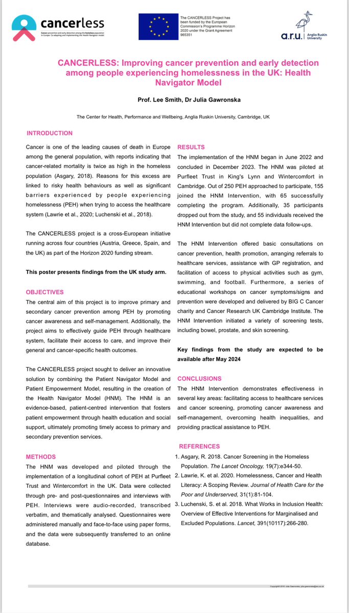 Poster presentation at the International Conference on Integrated Care! #ICIC24 @CANCERLESS_EU @IFICInfo in Belfast.