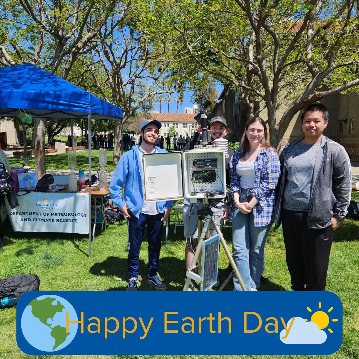 🌍 Celebrating Earth Day with our dedicated team at San Jose State's Department of Meteorology and Climate Science! 🌦️💡 Join us in positively impacting our planet through innovative research and hands-on learning.

 #EarthDay #SJSUMetCS #ClimateScience