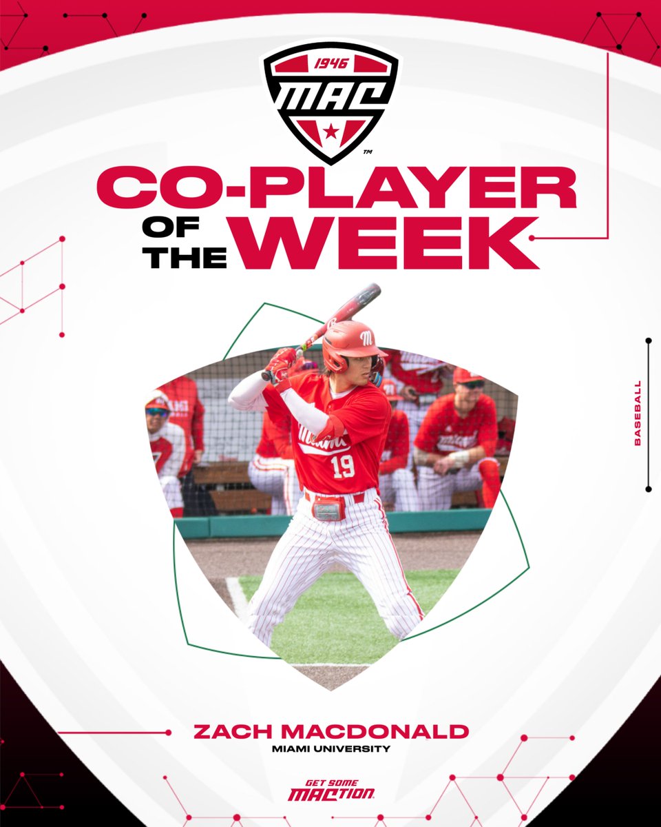 Miami's @zachmacdonald13 went yard four times this weekend to lead Miami to a sweep over Toledo on the road and bring his season total to 15 home runs. During the weekend he totaled seven hits on 11 at bats, hitting .636 and slugging 1.727. Additionally, he came across seven…