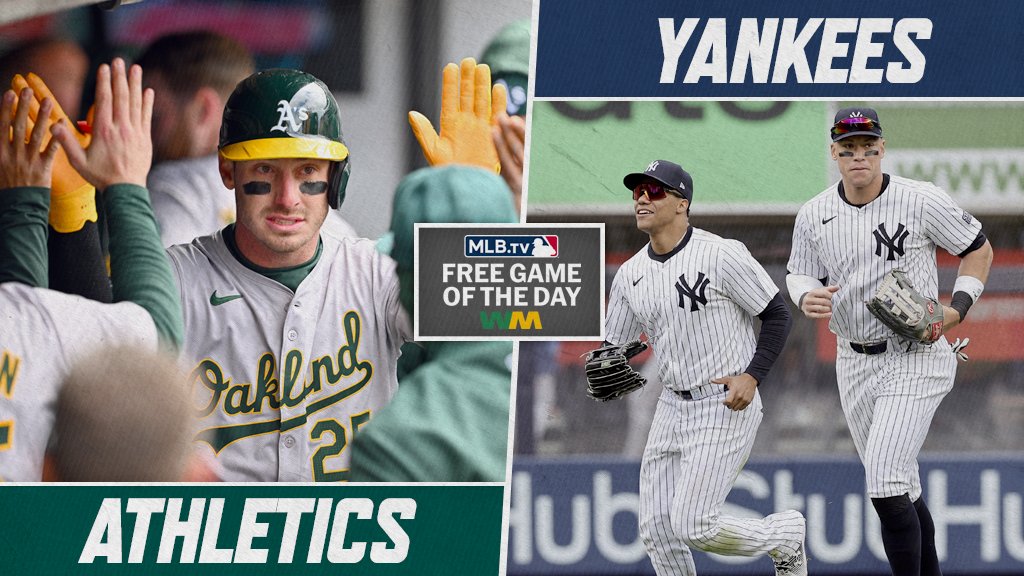 The @Yankees and @Athletics open a series in the Bronx this afternoon! Watch the game at 1:05 pm ET for FREE on #MLBTV, presented by @WasteManagement. MLB.com/FreeGame